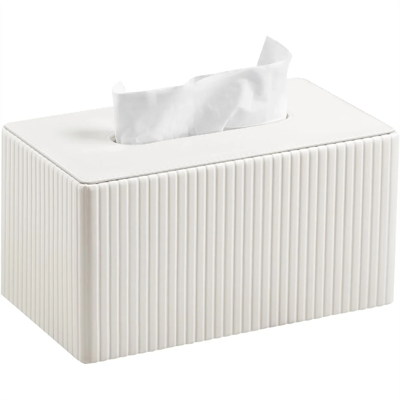 

PU Leather Tissue Box Cover for Standard 180-230 Count Tissues, Rectangle Holder with Magnetic Closure, Ivory