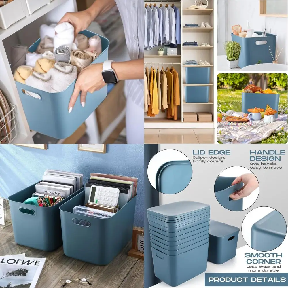 

8-Piece Set of Colorful Plastic Storage Bins with Lids, Stackable Baskets for Organizing, Ideal for Shelves, Desks, Playrooms, O