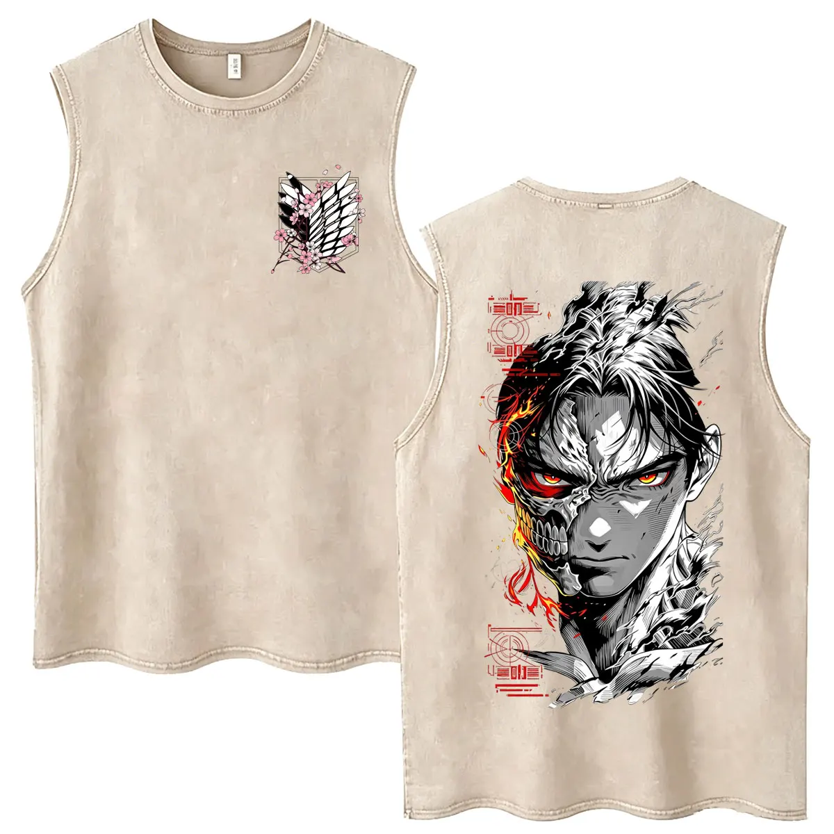 Anime Attack on Titan Levi Ackerman Vintage Washed Tanktops für Männer und Frauen Cartoon Manga Merch Übergroße Ärmellose Westen-T-Shirts – Detail 7