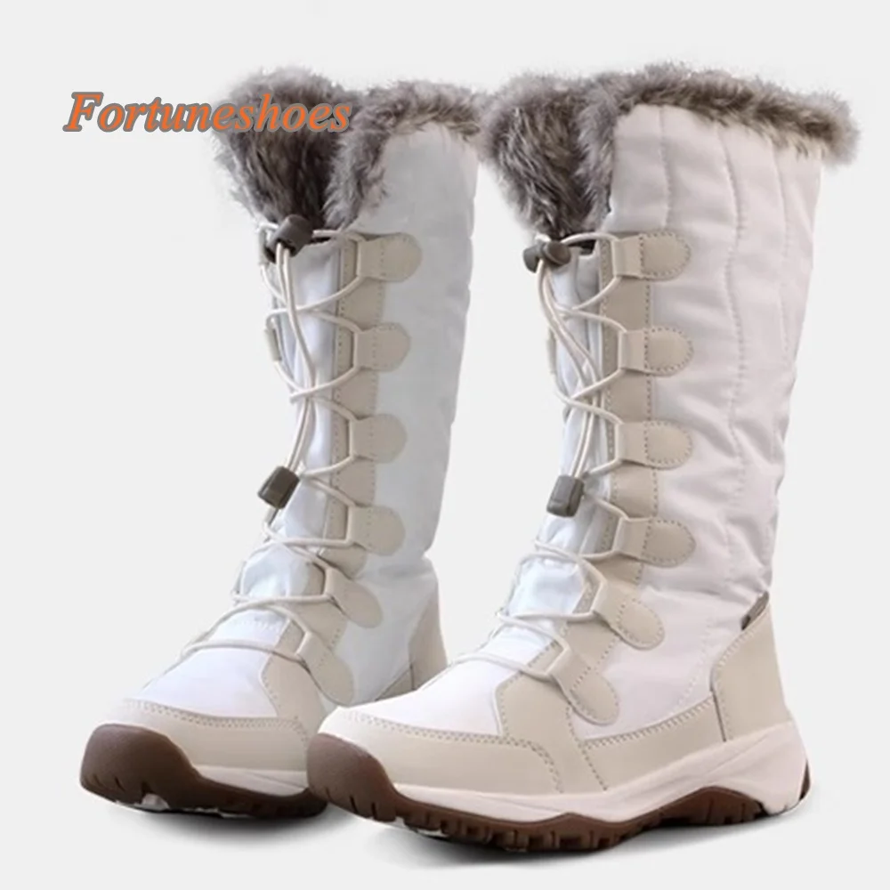 Botas femininas com faixa elástica, bico redondo, patchwork, joelho alto, salto grosso, moda casual, 2021, mais novo, outono/inverno, botas de neve