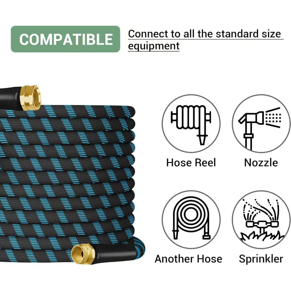 خرطوم حديقة مرن خفيف الوزن بطول 150 قدمًا غير قابل للغلق مع فوهة 10 أنماط وموصلات معدنية متينة 3/4