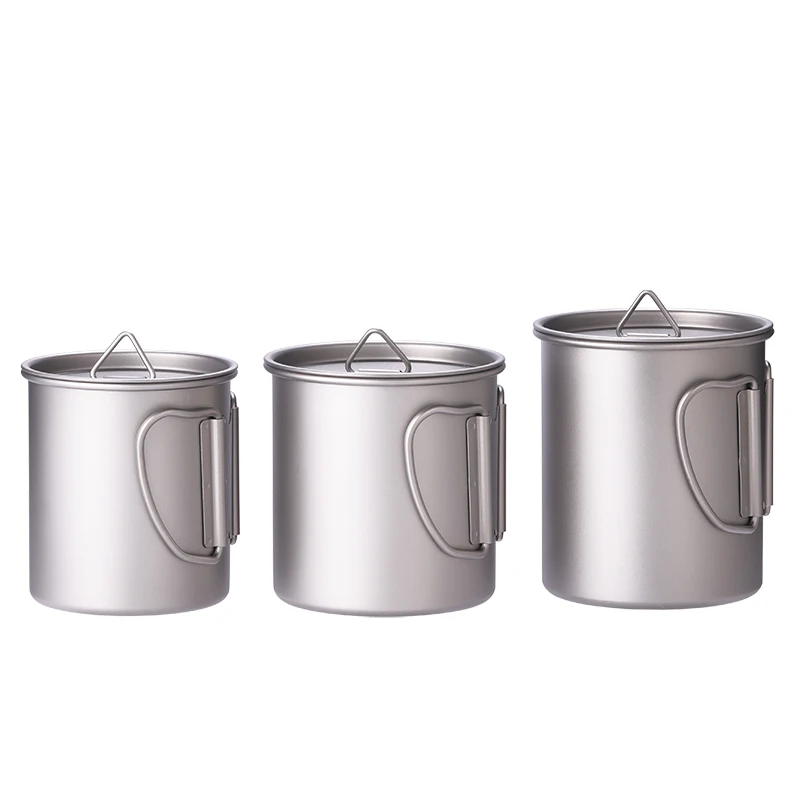 Outdoor Portable Mug Ultralight Titanium Cup Camping Supplies Picnic Water Cup with Foldable Handle 300ml/ 400ml / 450ml