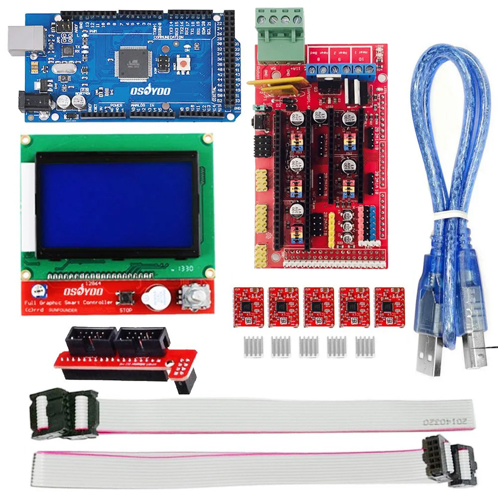 3D Printer Kit with RAMPS 1.4 Controller, Compatible Mega 2560 Board, 5pcs A4988 Stepper Motor Driver, LCD 12864 Graphic Display