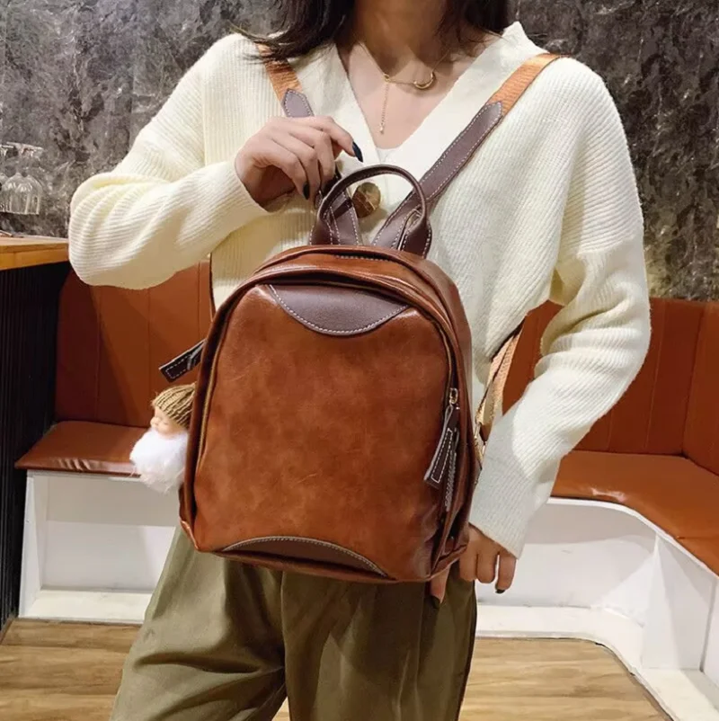 

New Korean Fashion Trend Soft Leather Small Backpacks Women's Casual High Capacity Shoulder Bags Totes School Bag Rucksack