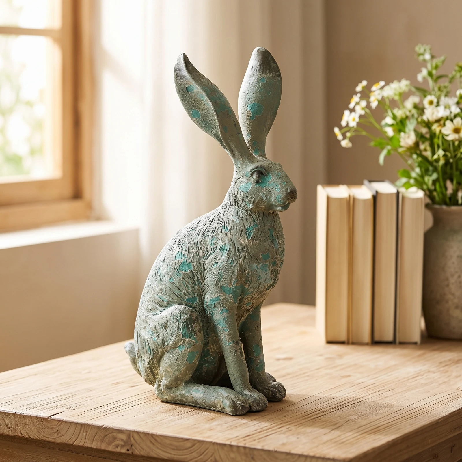 Rabbit Figurine Farmhouse Bunny Figurine Rabbit Ornament Spring Decor Vintage for Decorators, Shelf, Photo Styling
