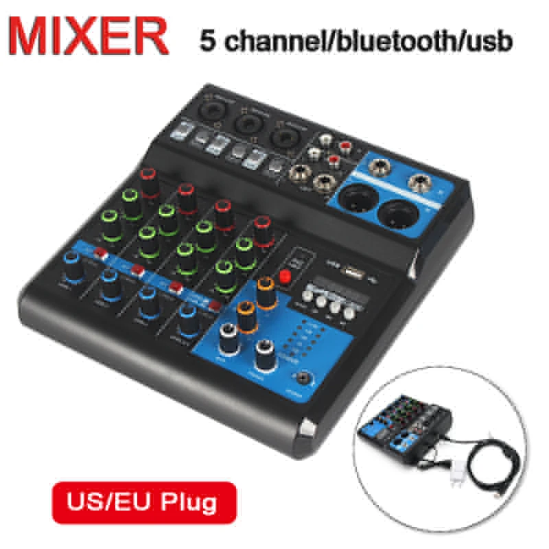 Bluetooth 4/5 Channel Sound Mixer Professional Portable Console Computer Input 48v Power Live Broadcast A4 A5 Sound Audio Mixer