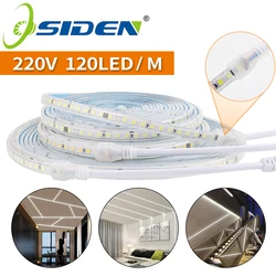 LED 스트립, 야외 방수, 따뜻한 백색 SMD LED 스트립, SMD2835, 1M/2M/5M/10M/20M/25M/220V, 유연한 조명 스트립