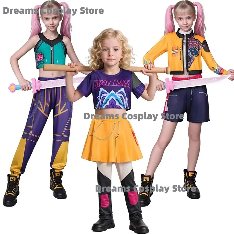 

2025 Kpop Halloween Demon Hunters Cosplay Costumes for Girls Zoey Mira Rumi Fantasy Roleplay Outfits Carnival Party Suits