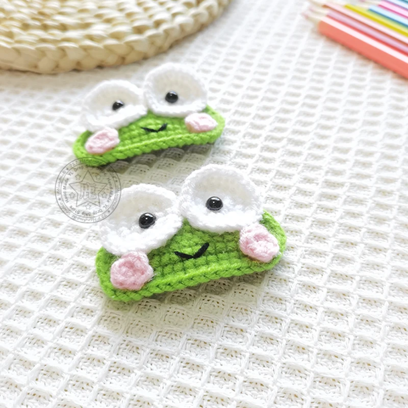 3D Cartoon Frog Handmade Crochet Hair Clips Girls Cute Barrettes Fashion Wool Knitting Headwear Women Hair Accessories