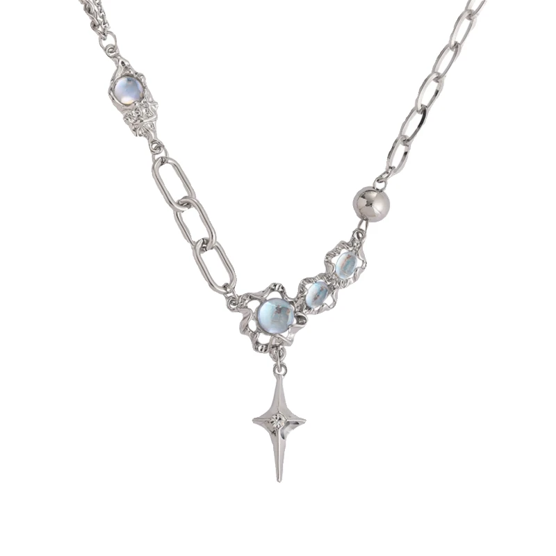 

Sterling Silver Starlight Moonstone Necklace Female Tide Light Luxury Niche Premium Sweet Cool Wind Clavicle Chain