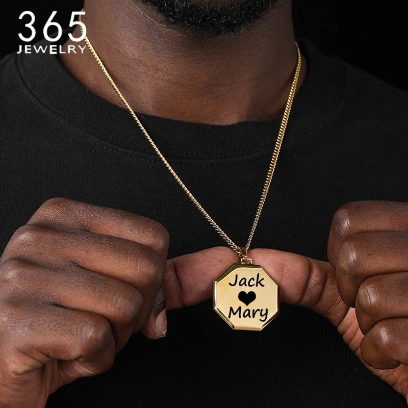 

365 Custom Stainless Steel Geometric Polygon Square Pendant Engrave Words Necklace For Women Men Party Anniversary Jewelry Gift