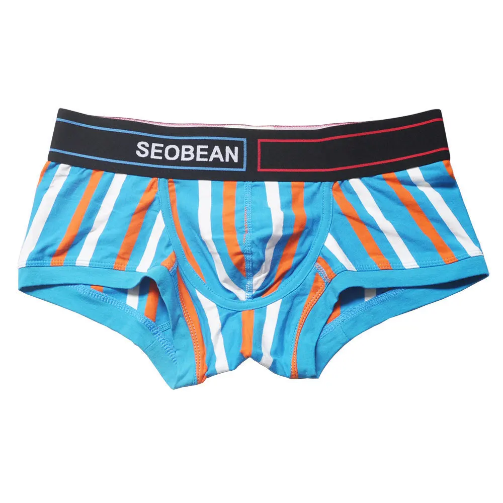 Men\'s Pure Cotton Boxer Shorts Colored Striped Underwear Teenager U Convex Pouch Panties Youth Sexy Underpants Sexy Bottom Trunk