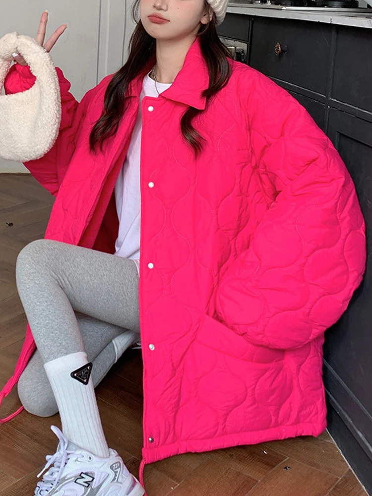 Oversized Parkas Women Sweet Down Padding Coat Female Autumn Winter Fashion Jackets Ladies Casual Loose Warm Quilted Coats