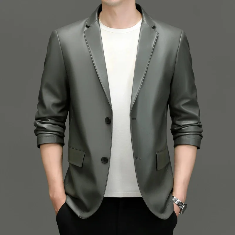 Jacket Suit Men's Autumn New Leather Coat Soft Korean Slim Fit Business Small Fashion Casual