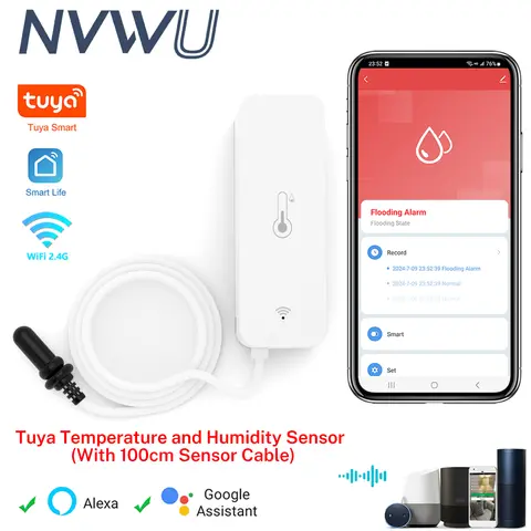 스마트 홈 습도계 용 외부 프로브가있는 Tuya WiFi 온도 습도 센서 식물 수족관 와이너리 용 APP 모니터링