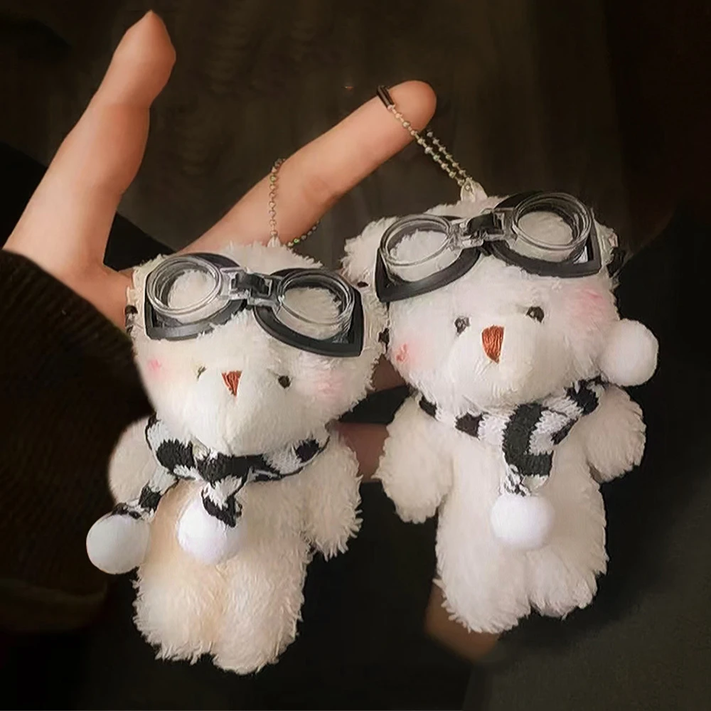 Cute Bear Cartoon Keychain Plush Doll Car Key Chain Girl Bag PendantClothes Lovely Glasses Bear Doll Keyring Couple Key Gifts