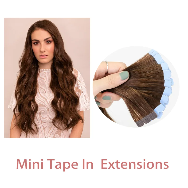 04# Dark Brown Mini Tape in Hair Extensions Human Hair Natural Hair Extentions 3x0.8cm Tape Weft Tape Ins 10pcs/pack Add Volume