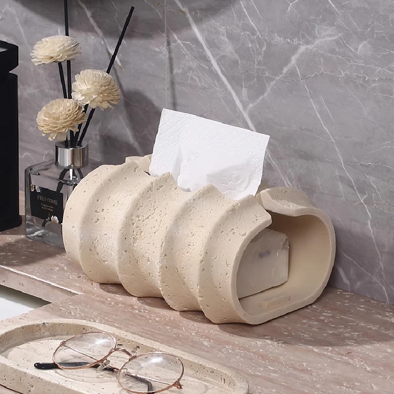 

Sandstone Tissue Box Desktop Tissue Holder Living Room Decorative Paper Box Luxury Storage Rack Home Decoration Luxury Gifts