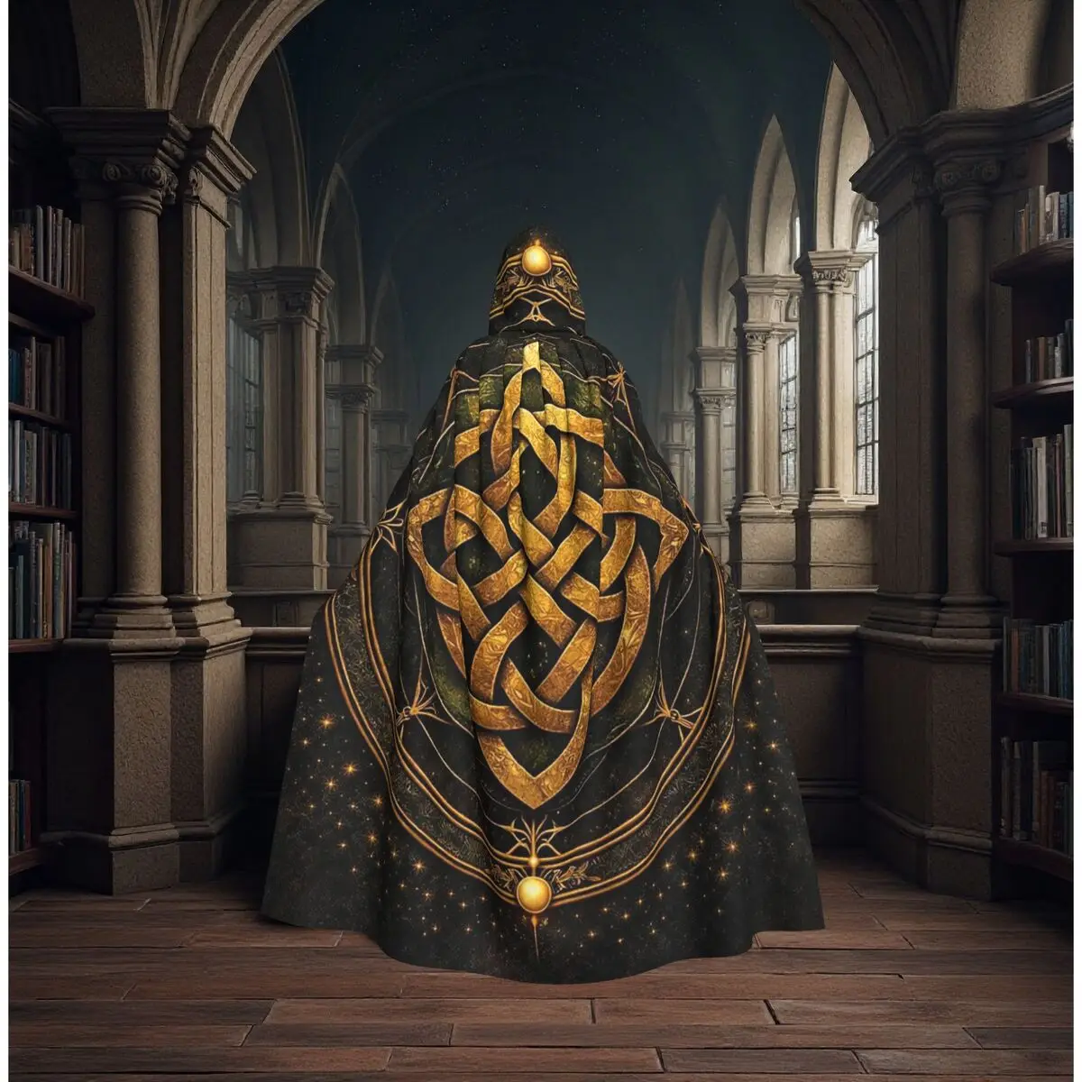 

Celtic Knot Pattern Long Hooded Cloak Witch Medieval Costume Cosplay Cape HalloweenCoat Adult Unisex