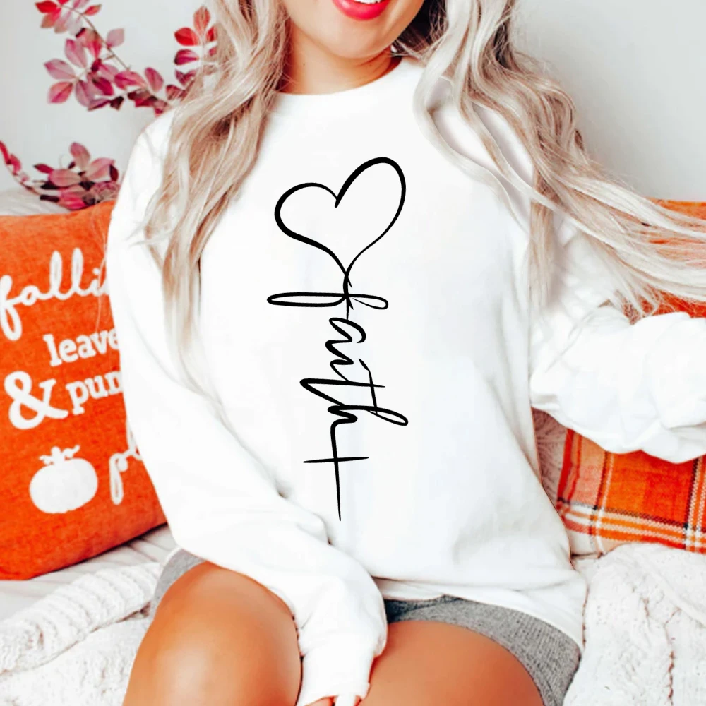 

Толстовки с круглым вырезом с принтом Faith, повседневный длинный осенне-зимний топ, женская толстовка с длинными рукавами, свободный удобный женский уличный топ