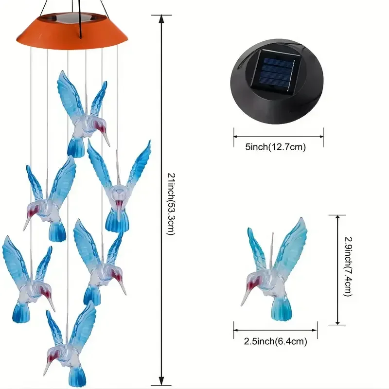 1 set blauwe windgong op zonne-energie voor binnenplaats en buitendecoratie windgong en hangers