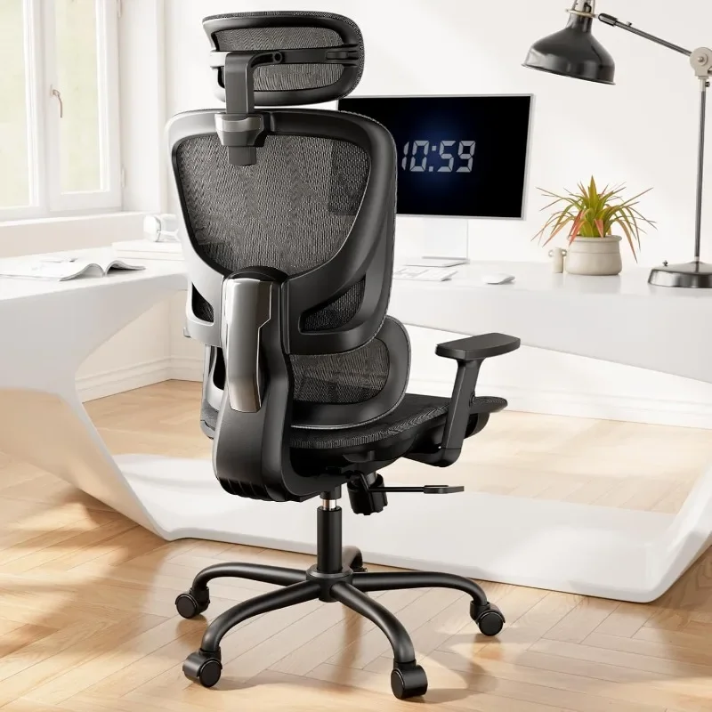 Ergonomic Mesh Office Chair, High Back Desk Chair with Adjustable Lumbar Support, Armrests, Rocking Tilt, Mesh Computer