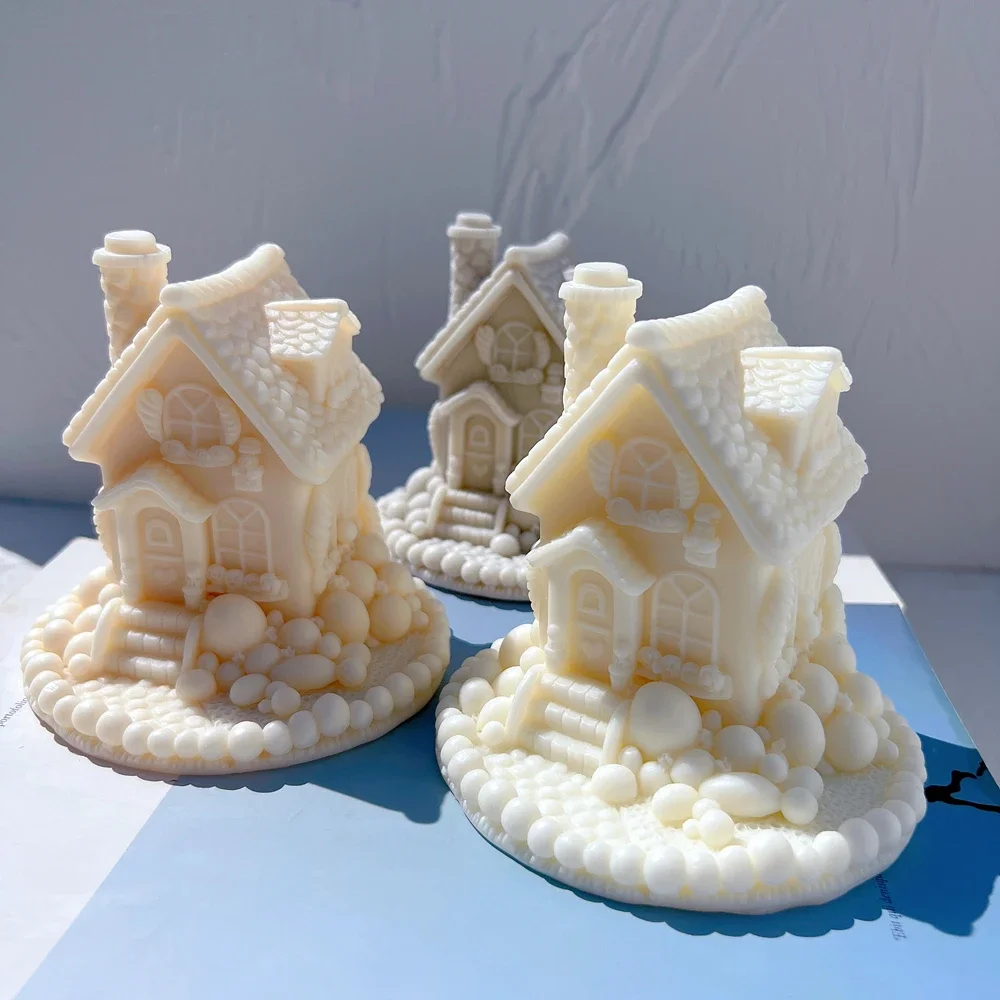 

Cute House Candle Silicone Mold Gingerbread Home Plaster Gypsum Mould Icing Mansion Silicone Mould