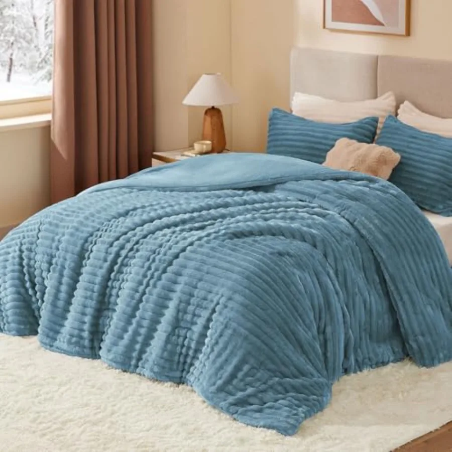 Fleece Comforter Set -Super Soft and Warm Fluffy Bedding, Luxury Fuzzy Heavy Bed Set for Winter with 2 Pillow Cases