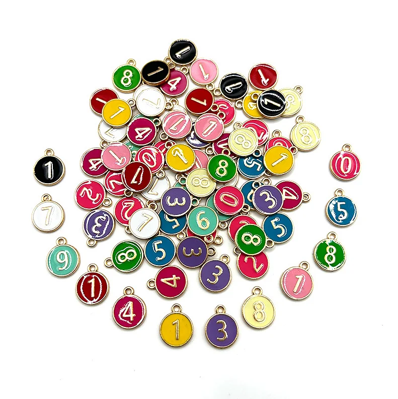 10Pcs Enamel Alloy Number Charms 0‑9 Round Colorful Digital Pendants For DIY Bracelet Necklace Earrings Handmade Jewelry Making