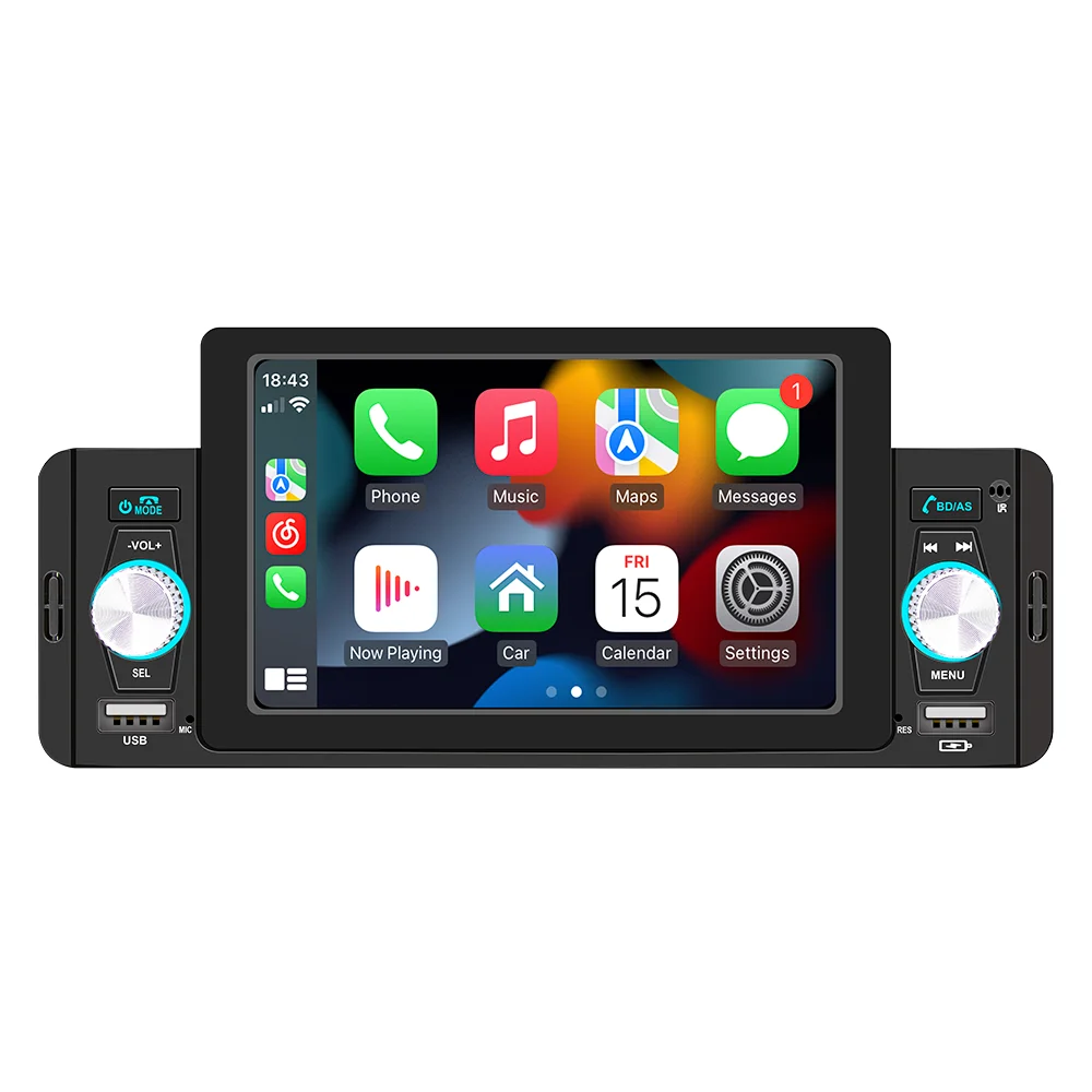 

5 Inch Single Din Car Stereo Bluetooth Car Multimedia Player With Carplay And Android Auto