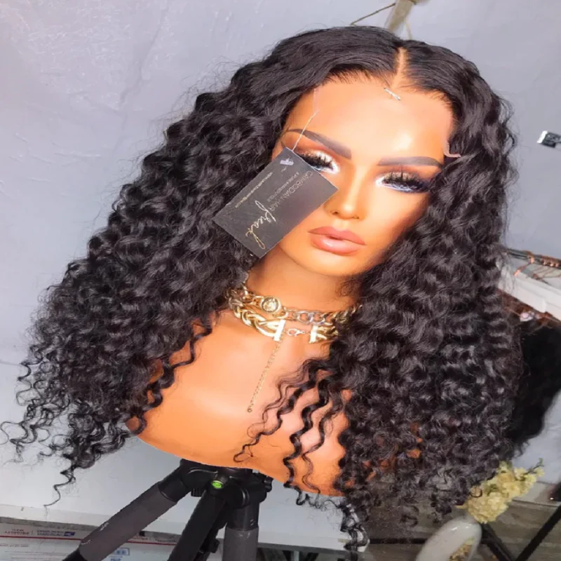 26inch Natural Black 180%Density Preplucked Long Kinky Curly Lace Front Wigs For Women With Baby Hair Daily Wear Glueless Wigs