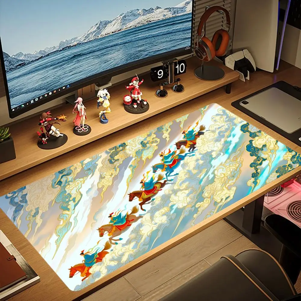 Vintage Dinosaur City XXL Gaming Mouse Pad Zodiac Moon Building Floral Art Desk Mat Non-Slip Rubber Computer Keyboard Mats