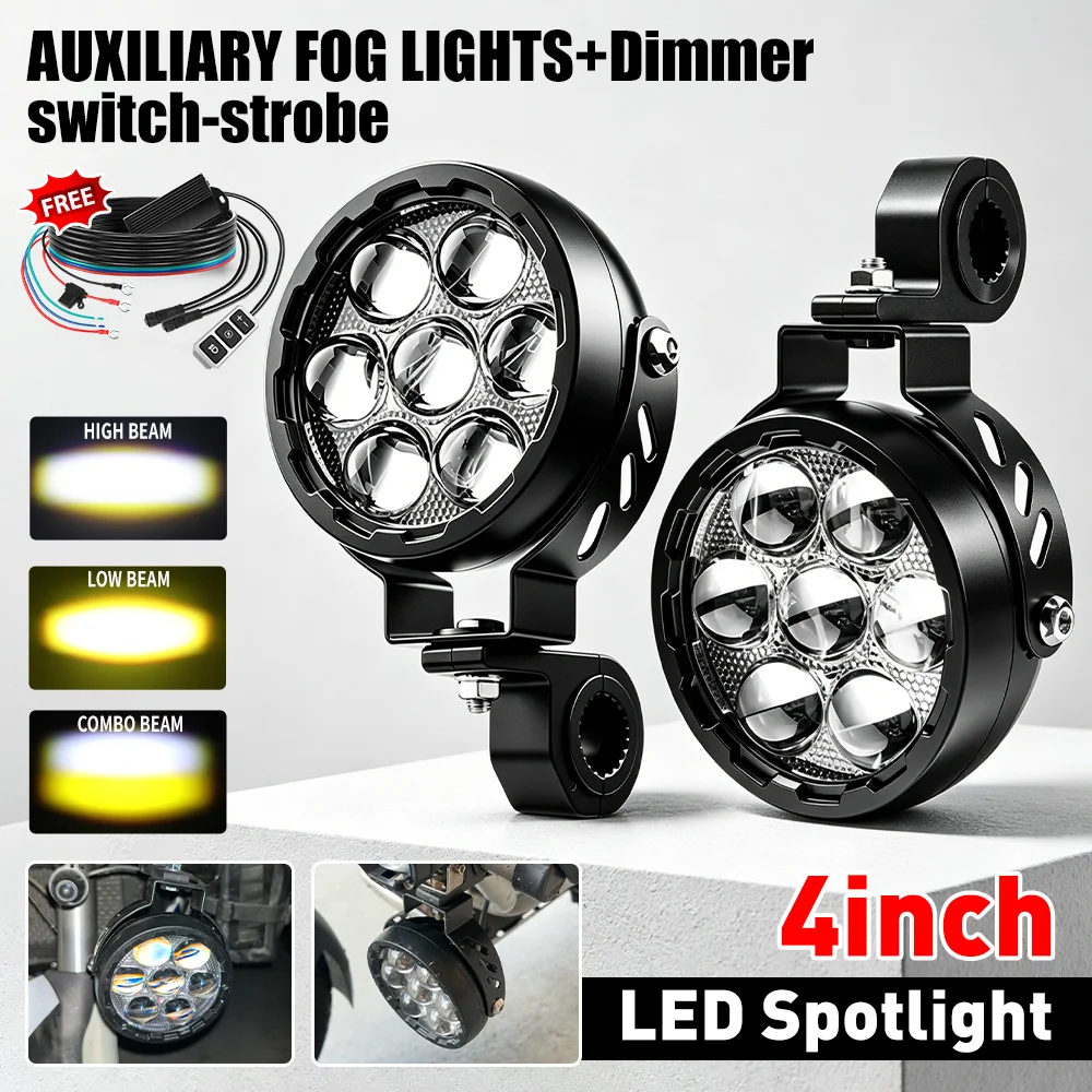 BraveWAY Motorrad-Zusatzscheinwerfer 120W LED-Nebelscheinwerfer DRL Bernstein & Weiß Zusätzlicher Scheinwerfer Dimmer für Motorrad Offroad-LKW BUS ATV UTV 12-80V DC Offroad-Nutzung