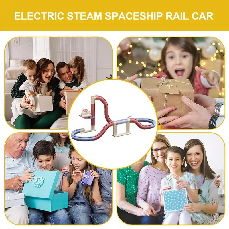 Space Toys for Boys Space Train Vehicles Set giocattolo per vagone ferroviario a batteria con sollevamento verticale altalena 360 gradi rotolo di natale