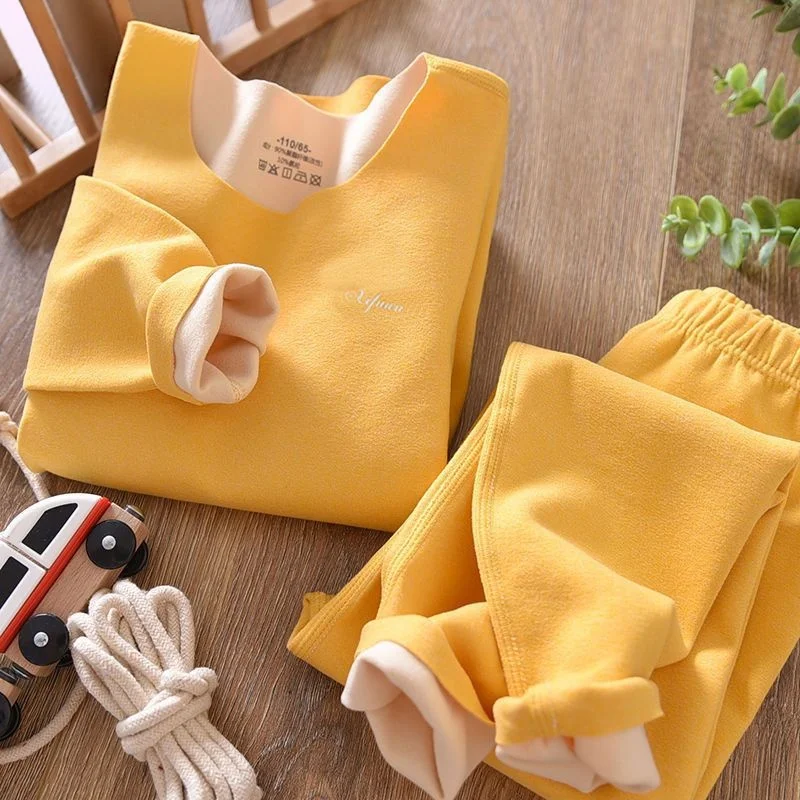 Duron Children's Underwear Set - Seamless Round-neck Plain-color Set 2 Pack for Boys and Girls. Fall Shirt and Pants Top+Bottom