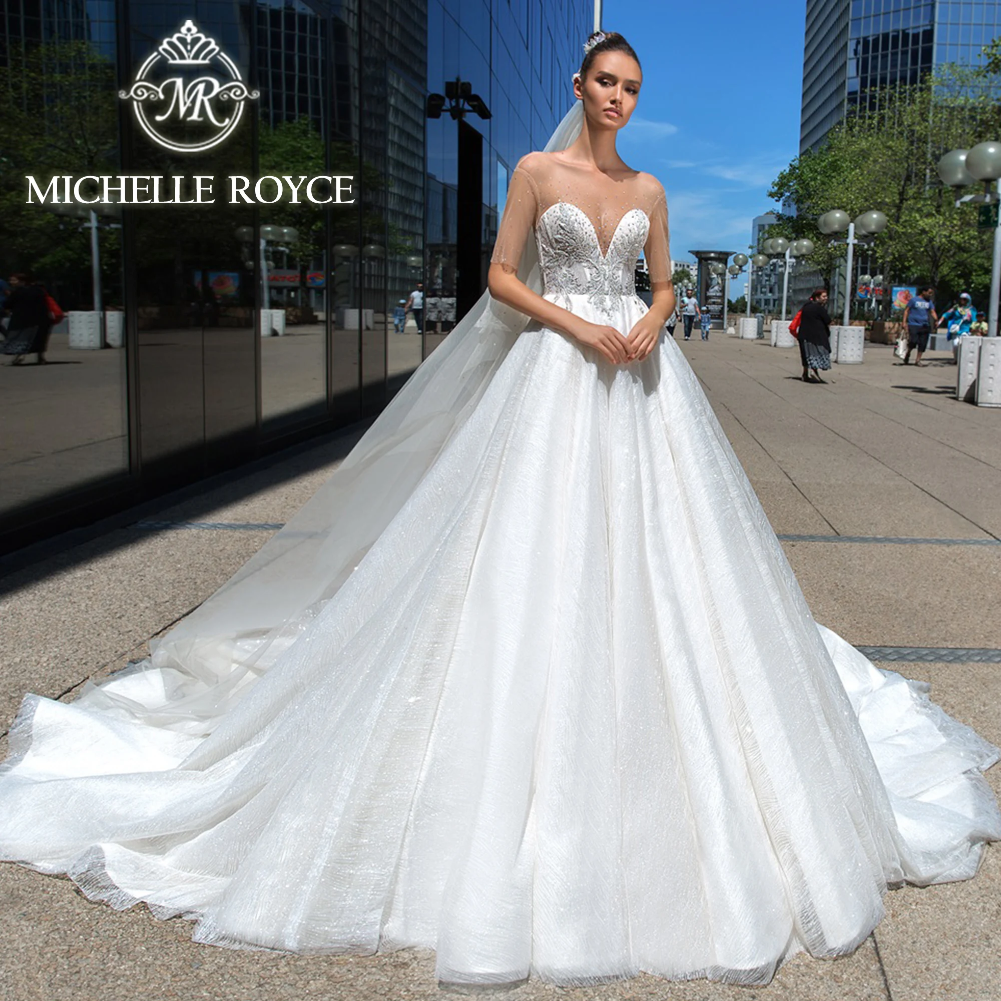 Michelle Royce Ball Gown Wedding Dresses For Women 2023 Sweetheart Invisible Neckline Sparkling Wedding Gown Vestidos De Novia