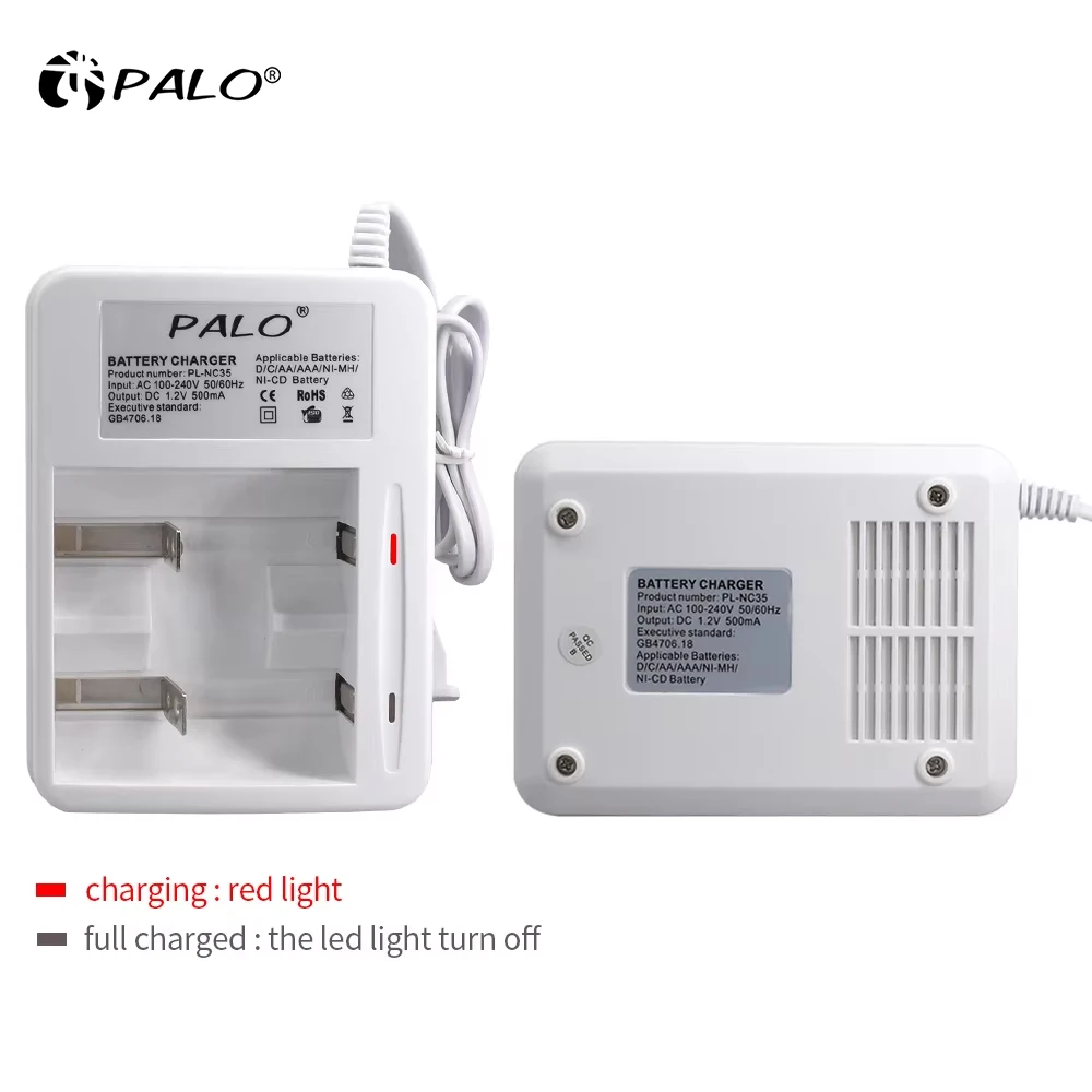 PALO Intelligent Smart Charger For 1.2V Ni-MH Ni-CD AA AAA C D Size Rechargeable Batteries with LED Indicator