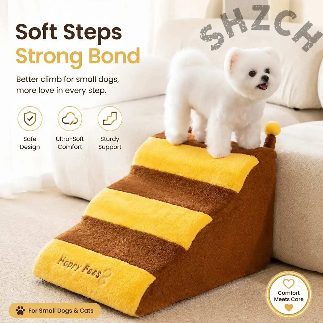 2- or 3-Step Anti-Slip Pet Stairs for Small Dogs and Senior Pets – Removable, Lightweight Dog Ramp with Non-Slip Surface
