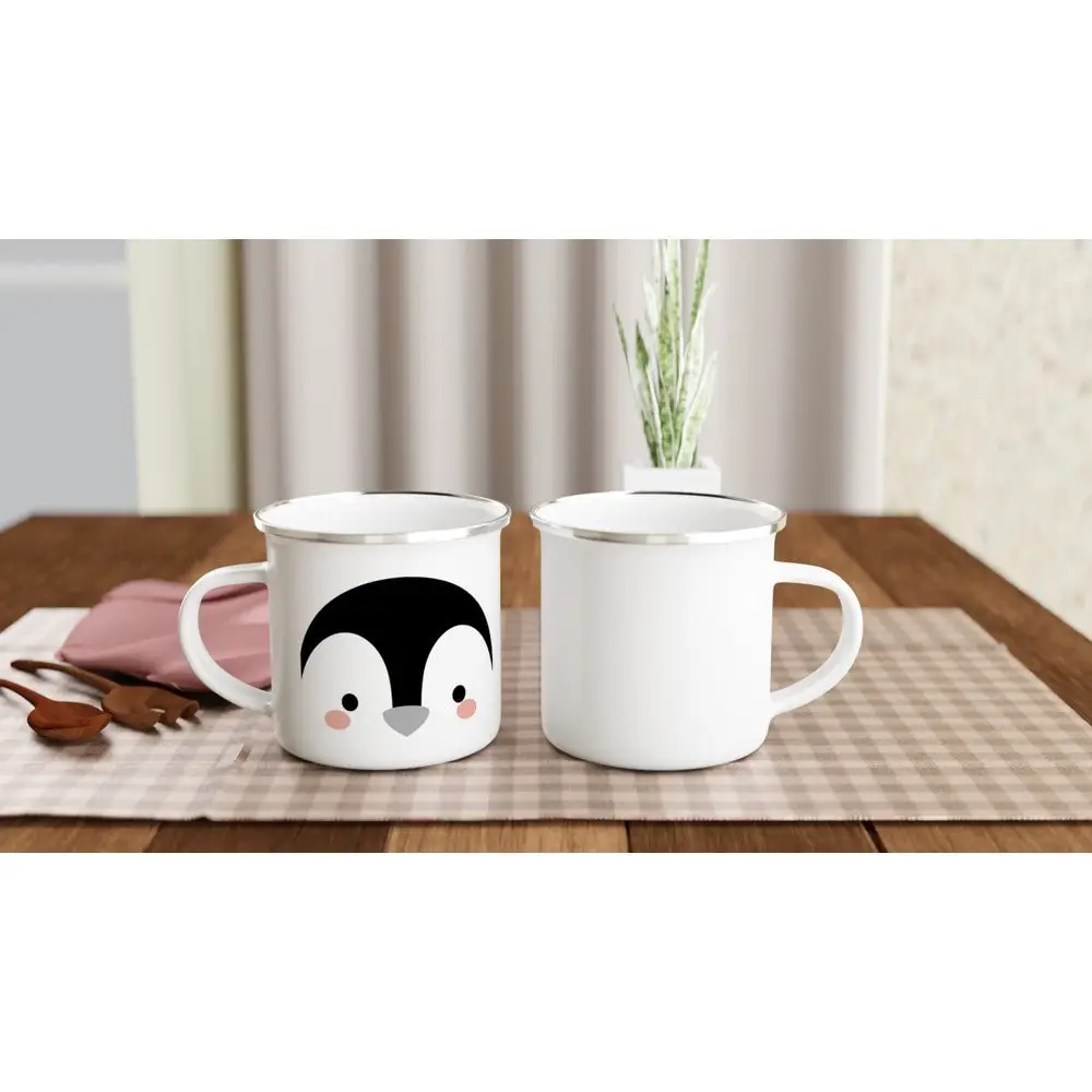 بطباعة البطريق ، كوب من المينا البيضاء ، كوب 11oz حيوان المينا القدح هدية عيد ميلاد الأطفال كوب الحليب