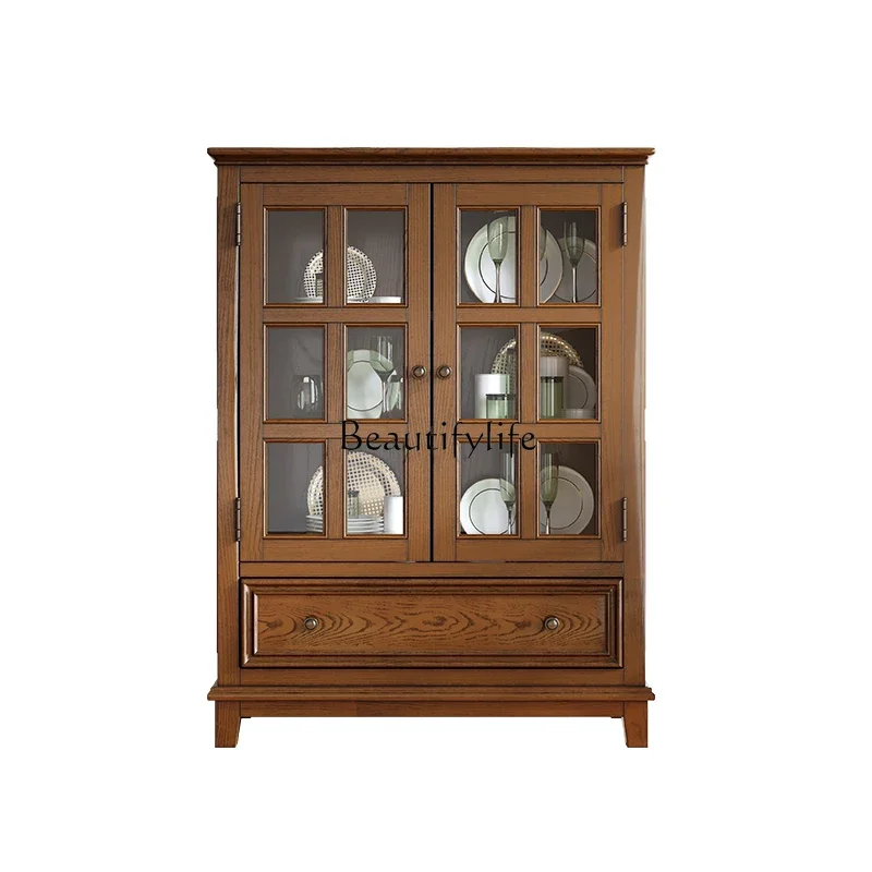 

American rural solid wood wine cabinet retro simple restaurant glass ash wood side cabinet