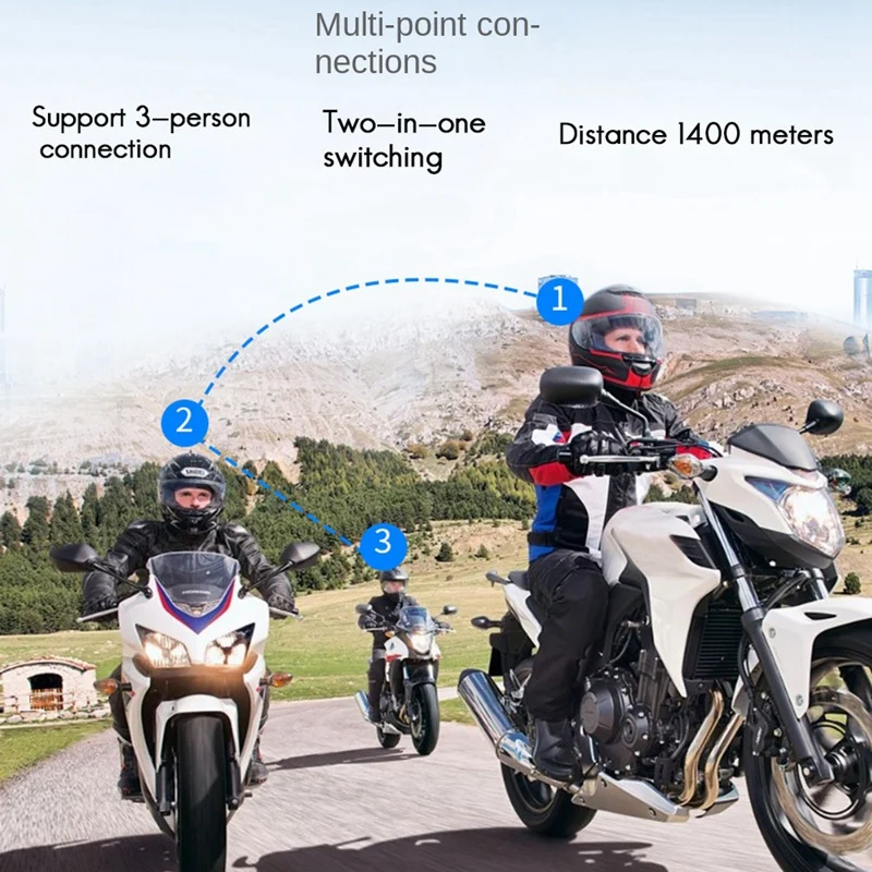 V3 PLUS Motorcycle Helmet Bluetooth Headset BT5.0 Double 1400M Intercom Riding Wireless Call Headset IP65 Waterproof