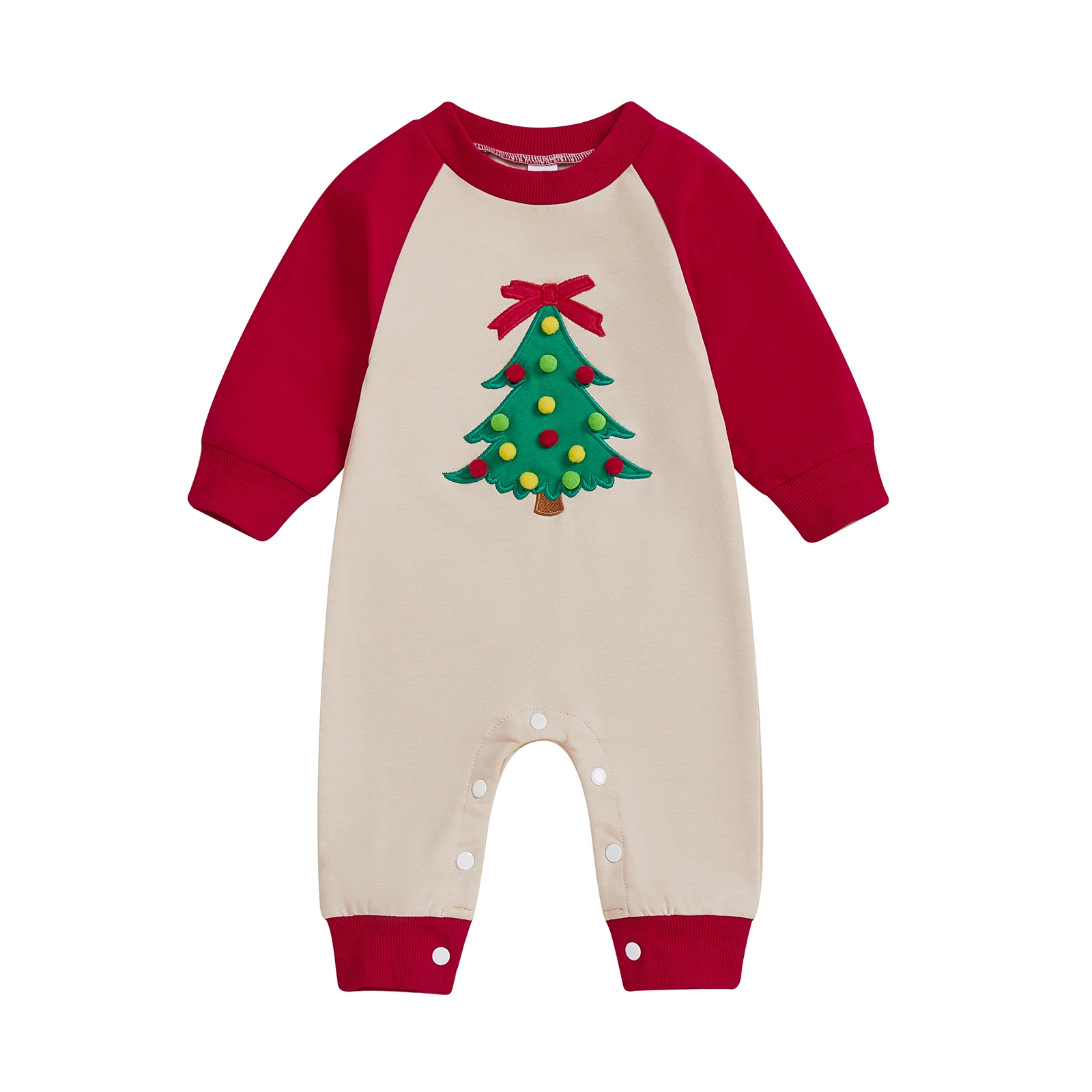 

Toddler Christmas with Cute Reindeer Print and Ruffle Detail Long Sleeve Round Neck Full Length Jumpsuit for Baby Girl