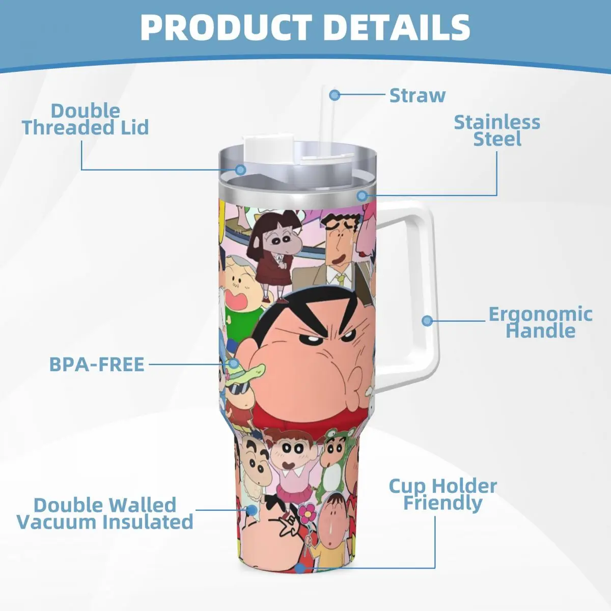 Vaso Crayon Shin-chan, botella de agua fría y caliente de dibujos animados divertidos, tazas térmicas aisladas de acero inoxidable, tazas de viaje personalizadas