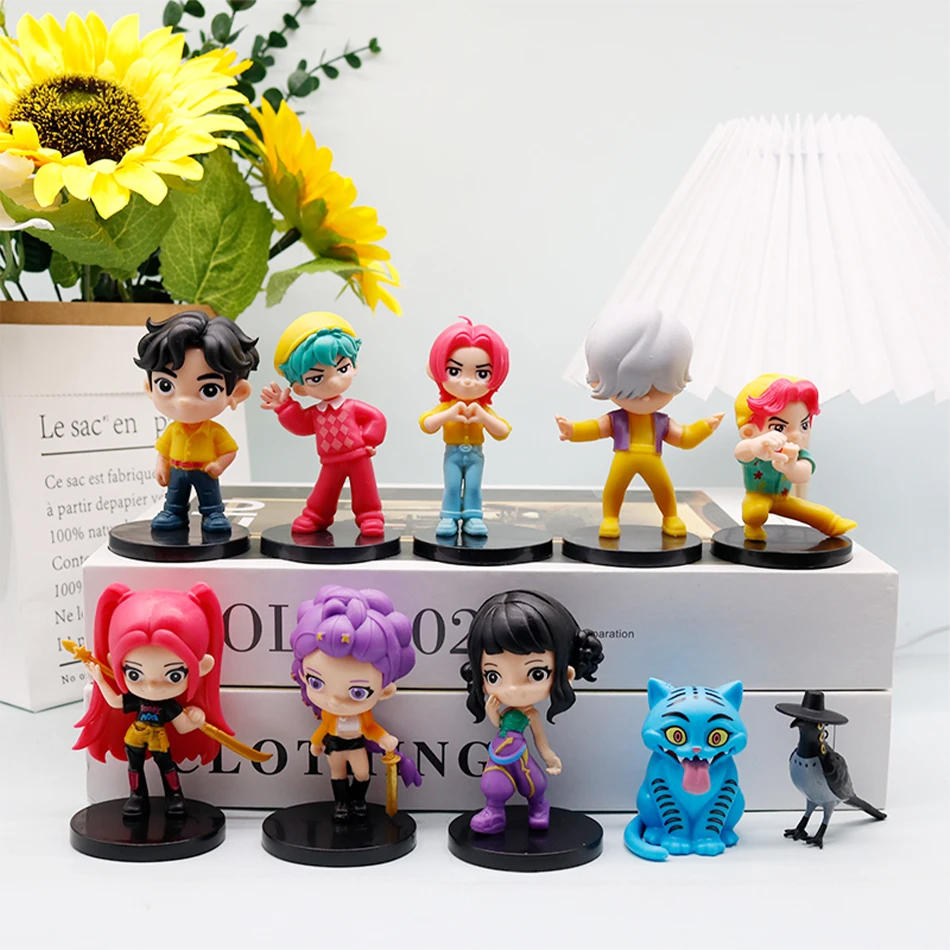 10Pc/Set Kpop Demon Hunters Q Version Derpys Tiger Rumi/Mira/Zoey Sussy Figure Toys Cute PVC Desk Decor Collection Gift For Fans