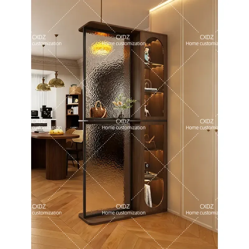 Solid Wood Entrance Cabinet Opposite Door New Wine Cabinet Screen Integrated Cabinet Living Room Double Sided Glass Partition