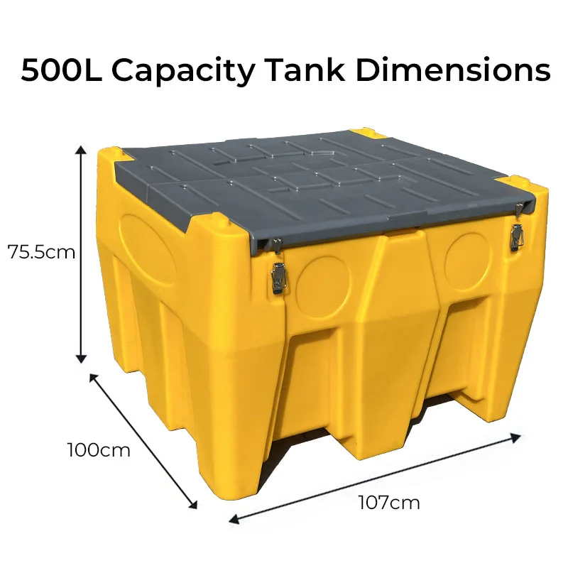 500L Portable Fuel Transfer Tank with Pump, Mobile Diesel Dispenser with Lockable Dispensing Gun for Truck Refueling