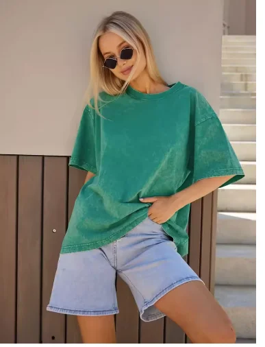 

Fashion Women Cotton Solid Washed T-shirts Loose O-Neck Tee Shirts Street Casual Comfortable Short Sleeve Tops Female Clothes