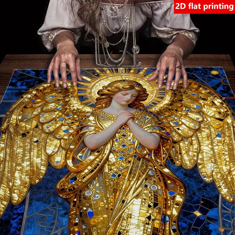 Tarot Clothes for Table Tarot Cloth Three Card Spread 2D flat printing, 1pc holy golden angel icon print tarot tablecloth, card