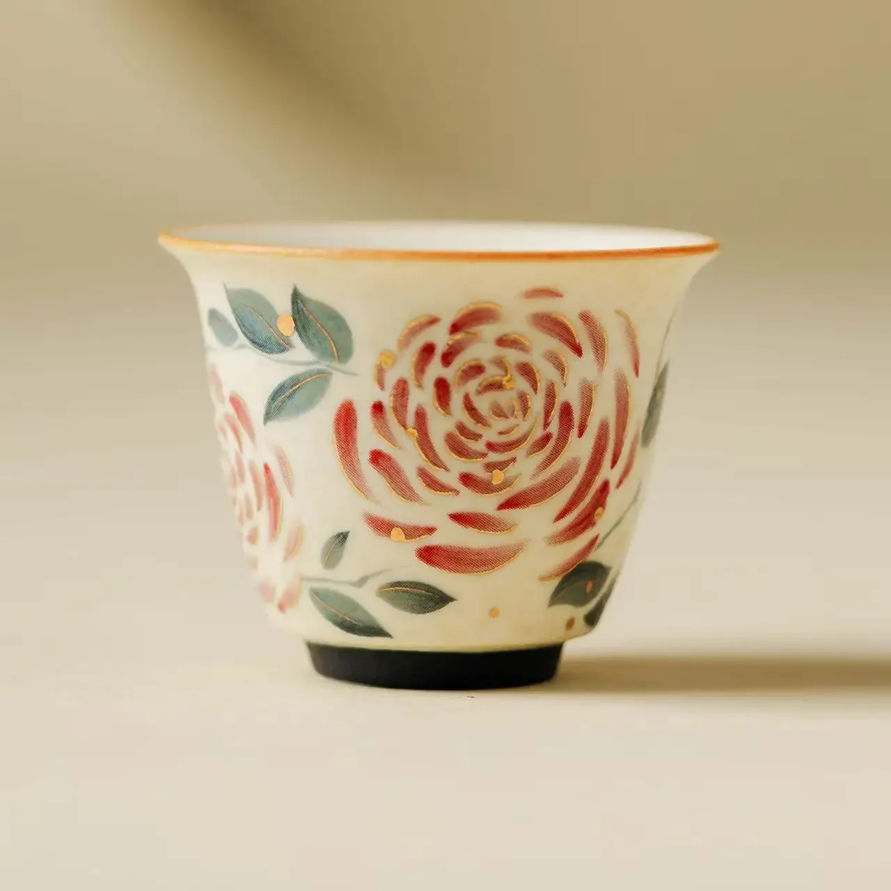 2Pcs 40ML Bronzing Rose Ceramic Small Teacup Chinese Kung Fu TeaSet Office TeaCup Master Cup Personal TeaCup Coffeeware Teaware