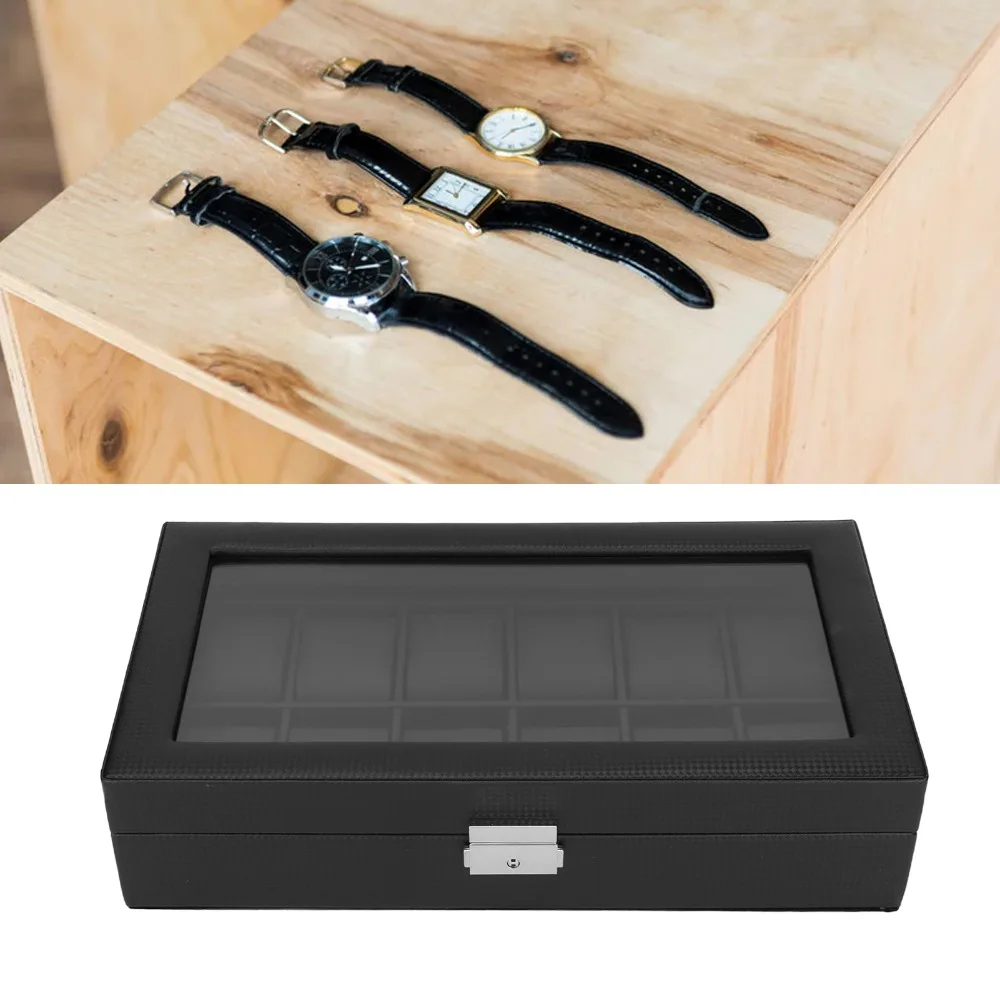 Carbon fiber texture Watch Storage Box Woven pattern Multi-functional Watch Display Case PU leather Ornament Container